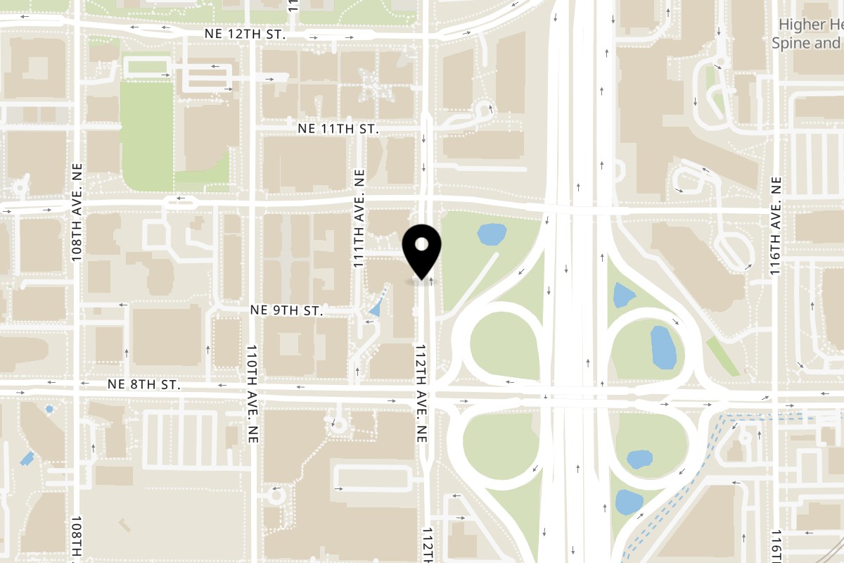 Map showing the location of Belletreats on 909 112th Ave NE in Bellevue